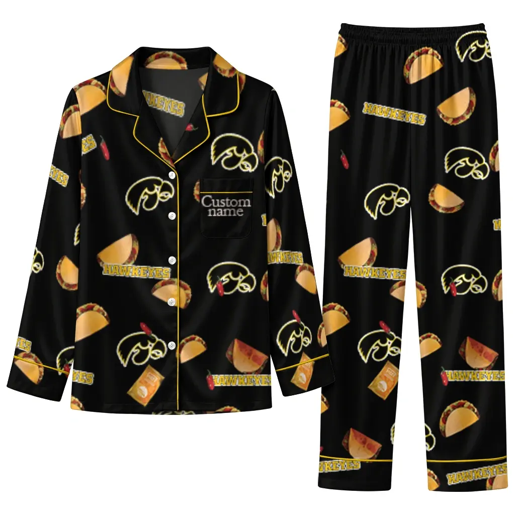 Iowa Hawkeyes Long Pajama Set Personalized Snack Scatter Black Best Selling Iowa Hawkeyes Long Pajama Set Personalized Snack Scatter Black Best Selling