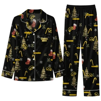 Iowa Hawkeyes Long Pajama Set Personalized Sprig Scatter Black Best Selling