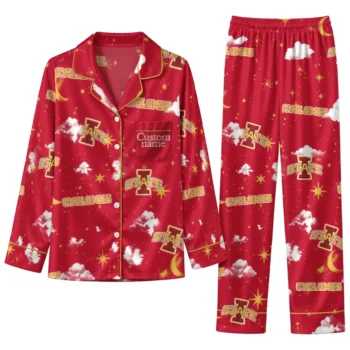 Iowa State Cyclones Long Pajama Set Customized Cloud Stars Red Best Selling