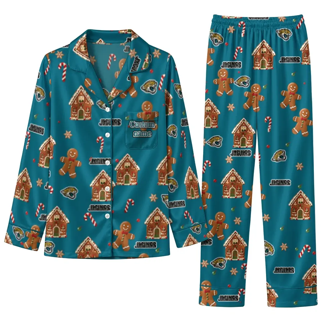 Jacksonville Jaguars Long Pajama Set Custom Candy Scatter Teal Best Selling Jacksonville Jaguars Long Pajama Set Custom Candy Scatter Teal Best Selling