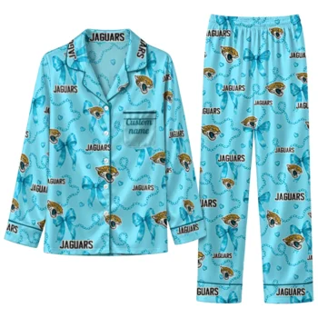 jacksonville jaguars long pajama set customized ribbon chains teal best selling.webp