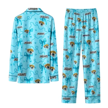 jacksonville jaguars long pajama set customized ribbon chains teal fashion forward.webp