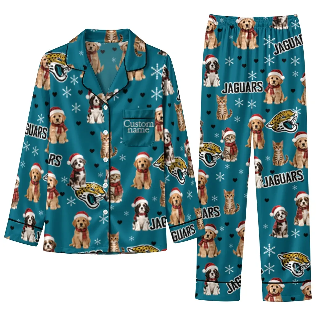 Jacksonville Jaguars Long Pajama Set Personalized Animal Scatter Teal Best Selling Jacksonville Jaguars Long Pajama Set Personalized Animal Scatter Teal Best Selling