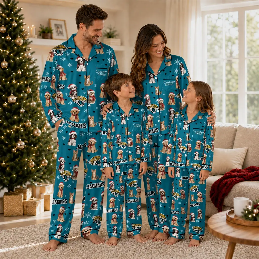 Jacksonville Jaguars Long Pajama Set Personalized Animal Scatter Teal Latest Model Jacksonville Jaguars Long Pajama Set Personalized Animal Scatter Teal Latest Model