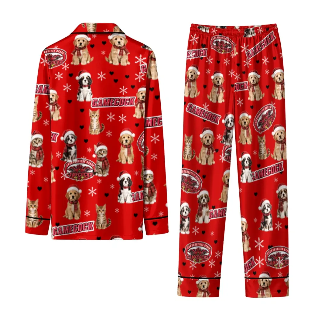 Jacksonville State Gamecocks Long Pajama Set Customized Animal Scatter Red Fashion Forward Jacksonville State Gamecocks Long Pajama Set Customized Animal Scatter Red Fashion Forward
