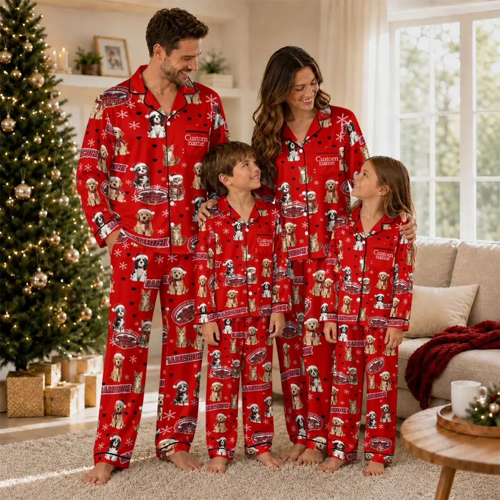Jacksonville State Gamecocks Long Pajama Set Customized Animal Scatter Red Latest Model Jacksonville State Gamecocks Long Pajama Set Customized Animal Scatter Red Latest Model