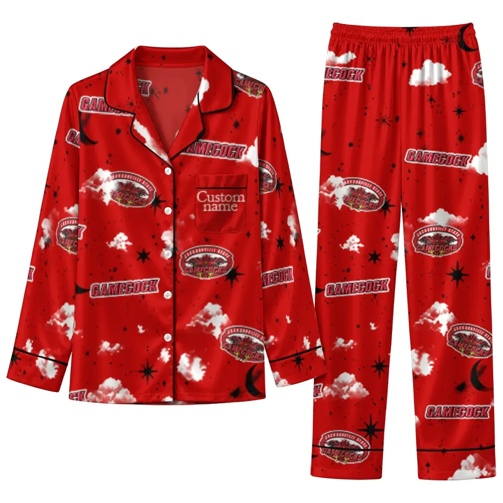 Jacksonville State Gamecocks Long Pajama Set Customized Cloud Stars Red Best Selling Jacksonville State Gamecocks Long Pajama Set Customized Cloud Stars Red Best Selling