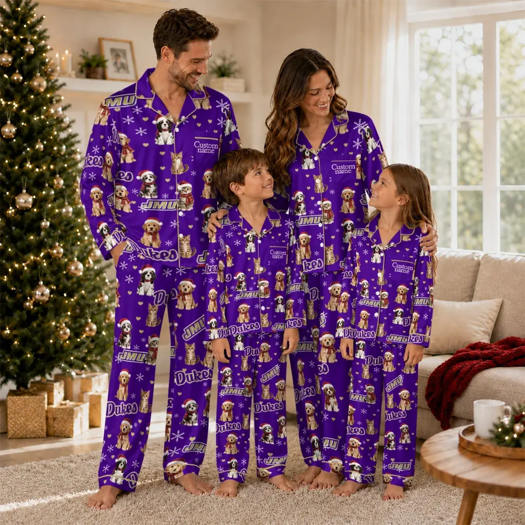 James Madison Dukes Long Pajama Set Personalized Animal Scatter Purple Latest Model James Madison Dukes Long Pajama Set Personalized Animal Scatter Purple Latest Model