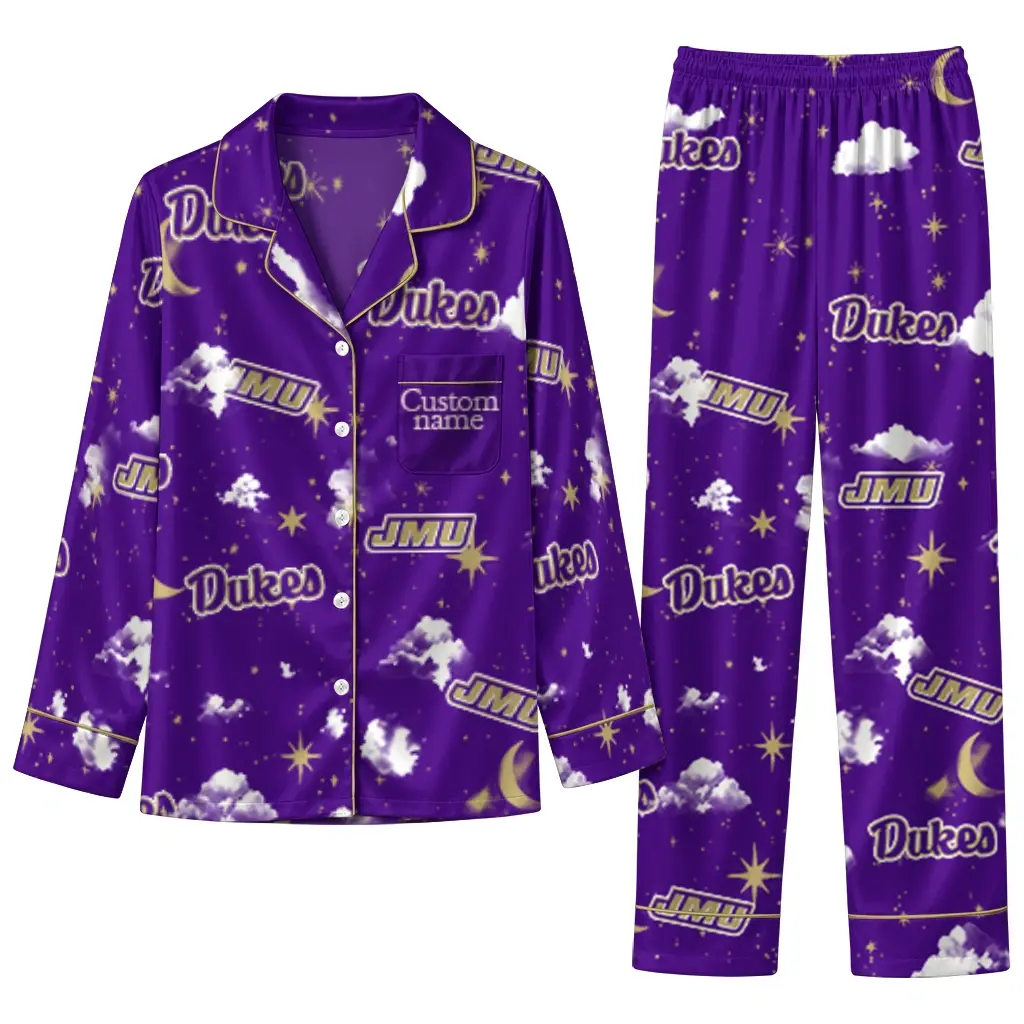 James Madison Dukes Long Pajama Set Personalized Cloud Stars Purple Best Selling James Madison Dukes Long Pajama Set Personalized Cloud Stars Purple Best Selling