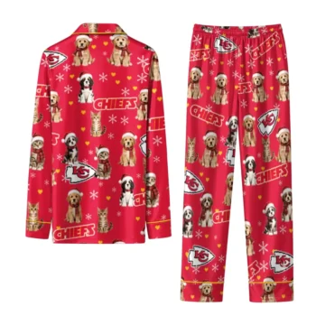 Kansas City Chiefs Long Pajama Set Custom Animal Scatter Red Fashion Forward