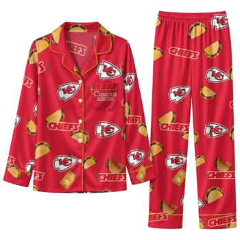 Kansas City Chiefs Long Pajama Set Customized Snack Scatter Red Best Selling