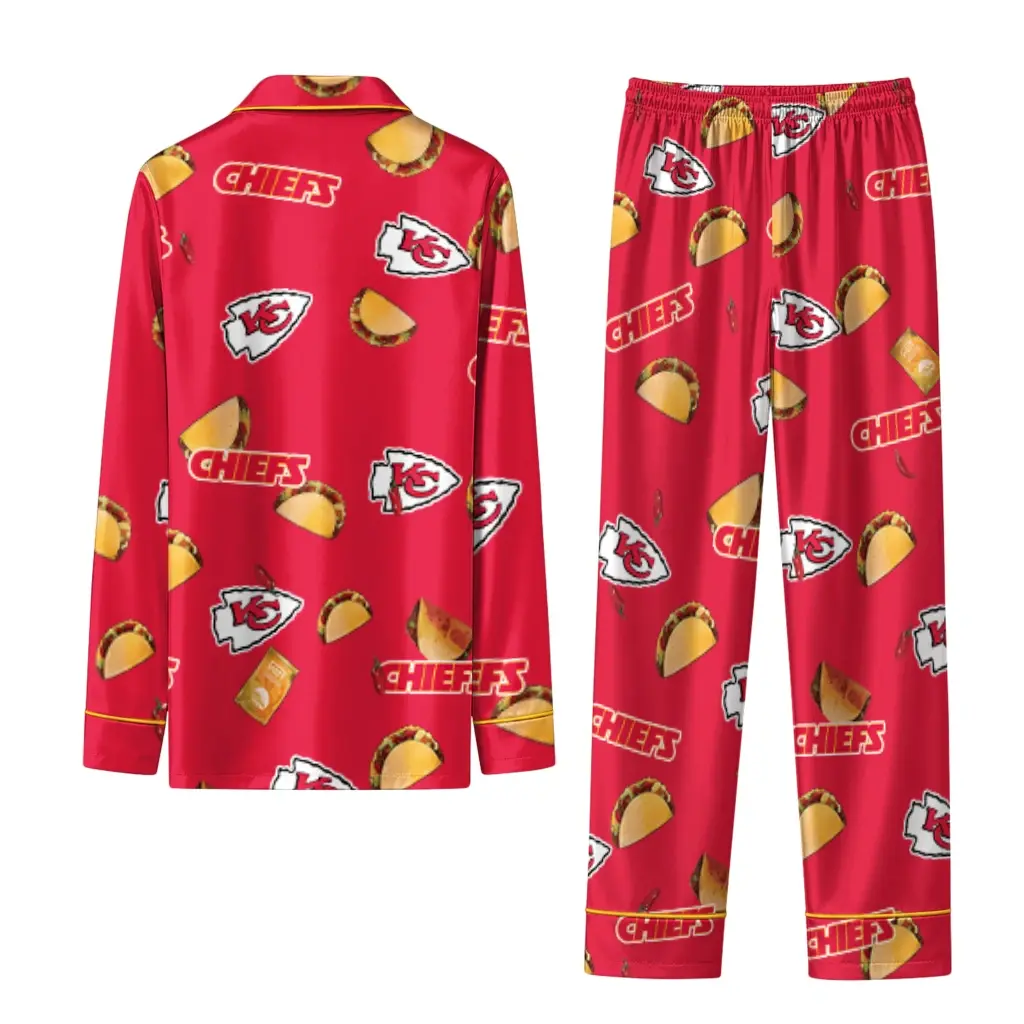 Kansas City Chiefs Long Pajama Set Customized Snack Scatter Red Fashion Forward Kansas City Chiefs Long Pajama Set Customized Snack Scatter Red Fashion Forward