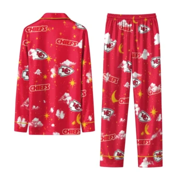 Kansas City Chiefs Long Pajama Set Personalized Cloud Stars Red Fashion Forward
