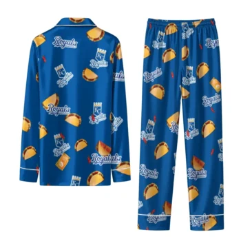 Kansas City Royals Long Pajama Set Custom Snack Scatter Royal Blue Fashion Forward