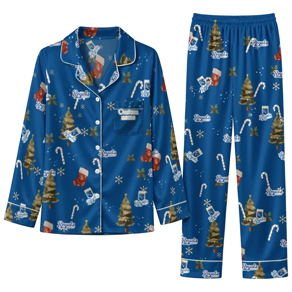 Kansas City Royals Long Pajama Set Customized Sprig Scatter Royal Blue Best Selling Kansas City Royals Long Pajama Set Customized Sprig Scatter Royal Blue Best Selling