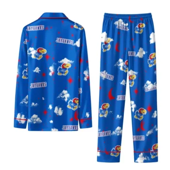 Kansas Jayhawks Long Pajama Set Custom Cloud Stars Blue Fashion Forward