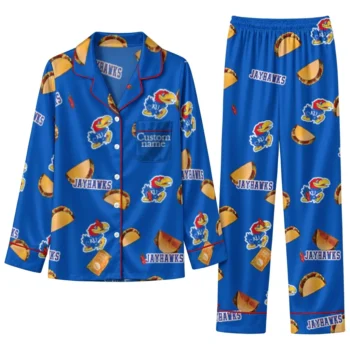 Kansas Jayhawks Long Pajama Set Custom Snack Scatter Blue Best Selling