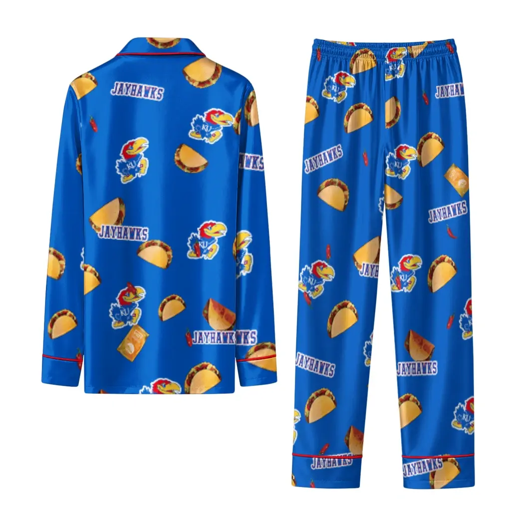 Kansas Jayhawks Long Pajama Set Custom Snack Scatter Blue Fashion Forward Kansas Jayhawks Long Pajama Set Custom Snack Scatter Blue Fashion Forward