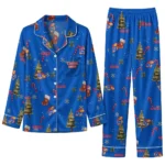 Kansas Jayhawks Long Pajama Set Custom Sprig Scatter Blue Best Selling