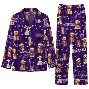 Kansas State Wildcats Long Pajama Set Personalized Animal Scatter Purple Best Selling