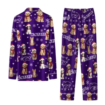 Kansas State Wildcats Long Pajama Set Personalized Animal Scatter Purple Fashion Forward