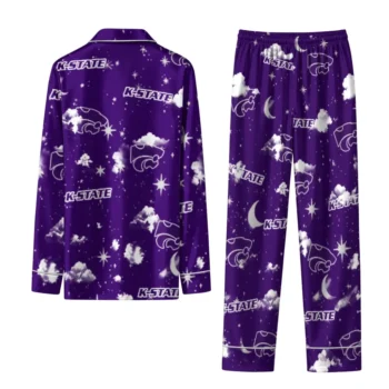 Kansas State Wildcats Long Pajama Set Personalized Cloud Stars Purple Fashion Forward