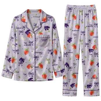 Kansas State Wildcats Long Pajama Set Personalized Ribbon Florals Purple Best Selling