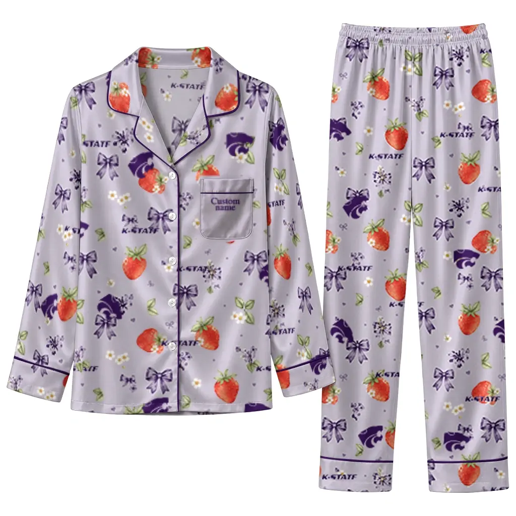 Kansas State Wildcats Long Pajama Set Personalized Ribbon Florals Purple Best Selling Kansas State Wildcats Long Pajama Set Personalized Ribbon Florals Purple Best Selling