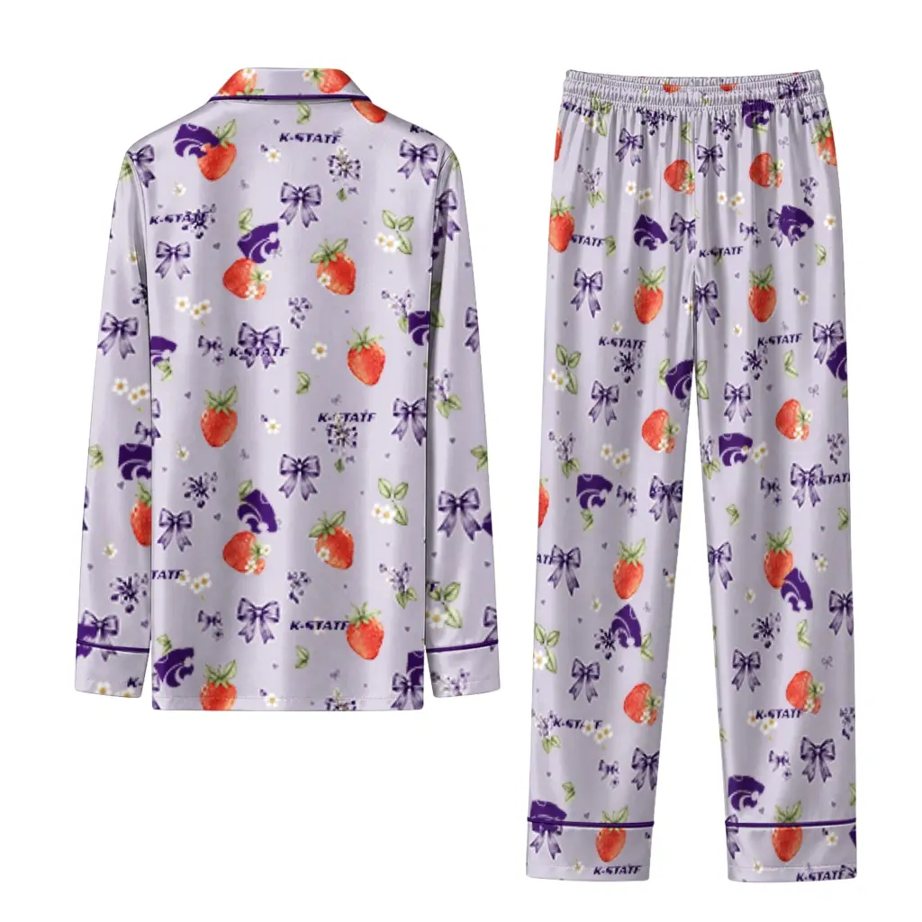 Kansas State Wildcats Long Pajama Set Personalized Ribbon Florals Purple Fashion Forward Kansas State Wildcats Long Pajama Set Personalized Ribbon Florals Purple Fashion Forward
