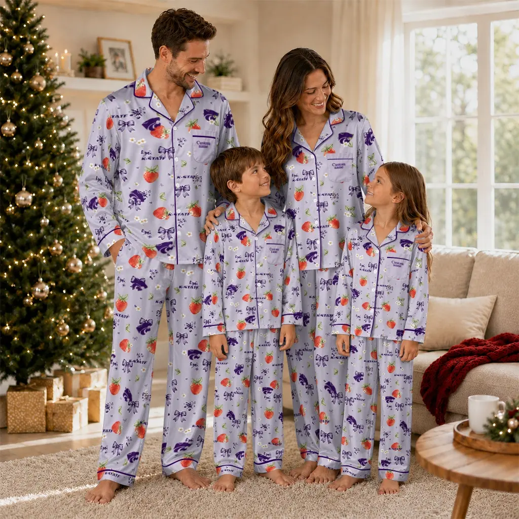 Kansas State Wildcats Long Pajama Set Personalized Ribbon Florals Purple Latest Model Kansas State Wildcats Long Pajama Set Personalized Ribbon Florals Purple Latest Model