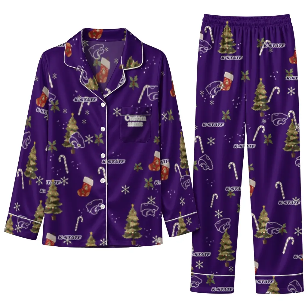 Kansas State Wildcats Long Pajama Set Personalized Sprig Scatter Purple Best Selling Kansas State Wildcats Long Pajama Set Personalized Sprig Scatter Purple Best Selling