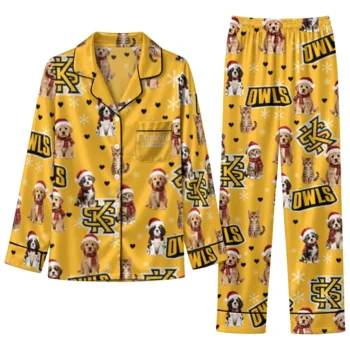 Kennesaw State Owls Long Pajama Set Personalized Animal Scatter Gold Best Selling