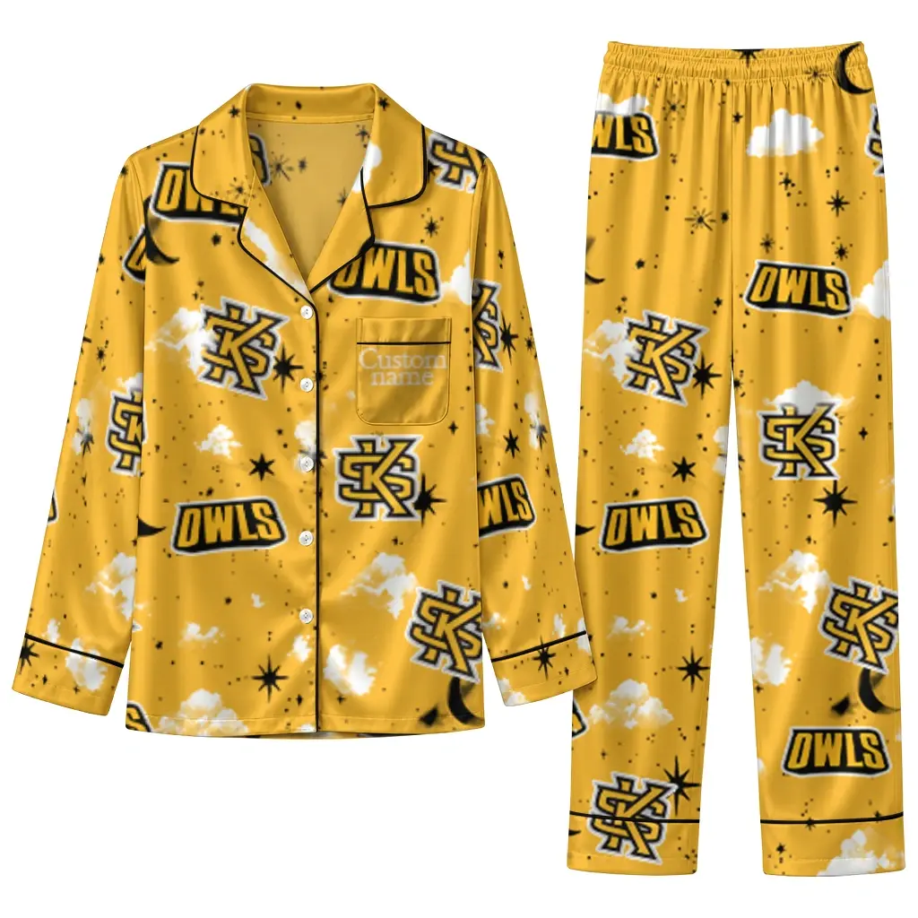 Kennesaw State Owls Long Pajama Set Personalized Cloud Stars Gold Best Selling Kennesaw State Owls Long Pajama Set Personalized Cloud Stars Gold Best Selling