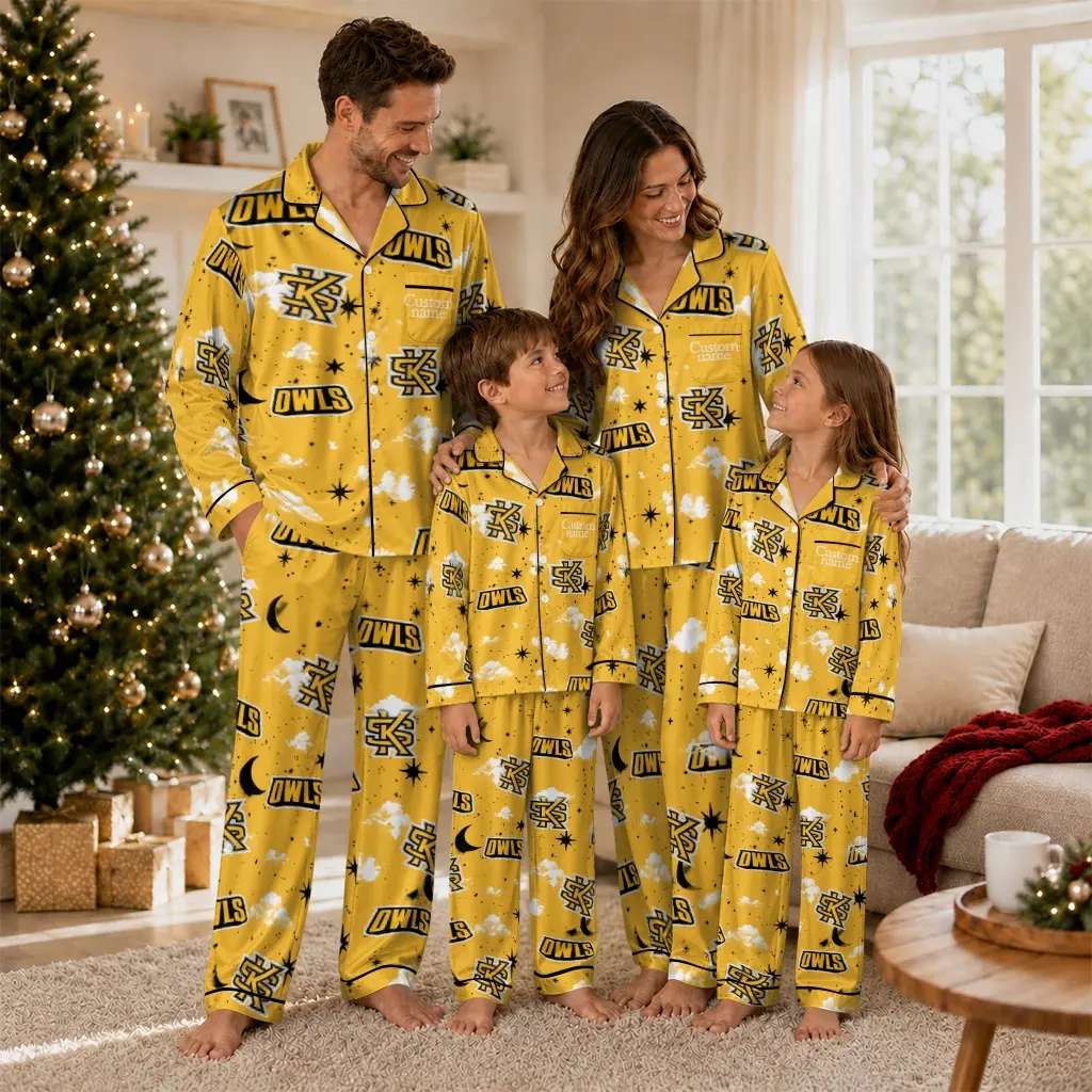 Kennesaw State Owls Long Pajama Set Personalized Cloud Stars Gold Latest Model Kennesaw State Owls Long Pajama Set Personalized Cloud Stars Gold Latest Model