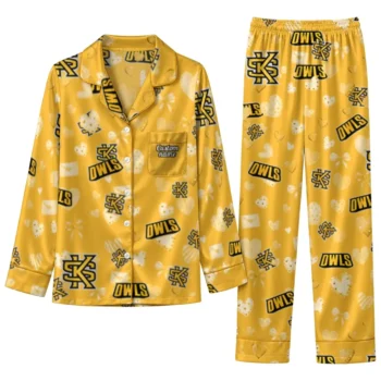 Kennesaw State Owls Long Pajama Set Personalized Heart Charms Gold Best Selling