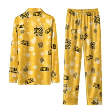 Kennesaw State Owls Long Pajama Set Personalized Heart Charms Gold Fashion Forward