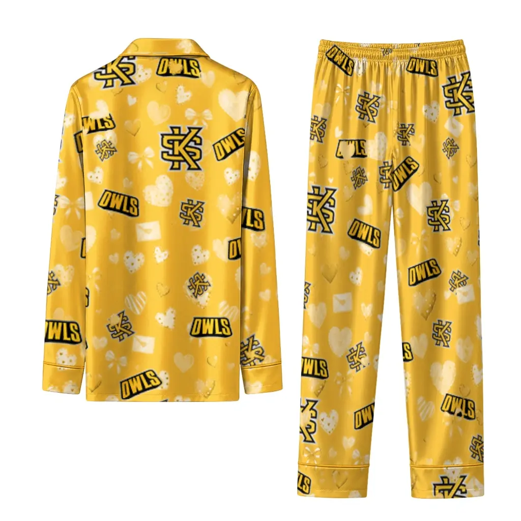 Kennesaw State Owls Long Pajama Set Personalized Heart Charms Gold Fashion Forward Kennesaw State Owls Long Pajama Set Personalized Heart Charms Gold Fashion Forward
