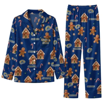 Kent State Golden Flashes Long Pajama Set Customized Candy Scatter Navy Blue Best Selling