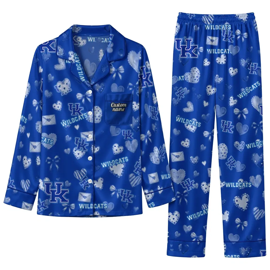 Kentucky Wildcats Long Pajama Set Customized Heart Charms Blue Best Selling Kentucky Wildcats Long Pajama Set Customized Heart Charms Blue Best Selling
