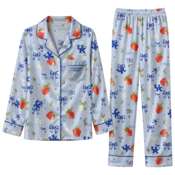 Kentucky Wildcats Long Pajama Set Customized Ribbon Florals Blue Best Selling