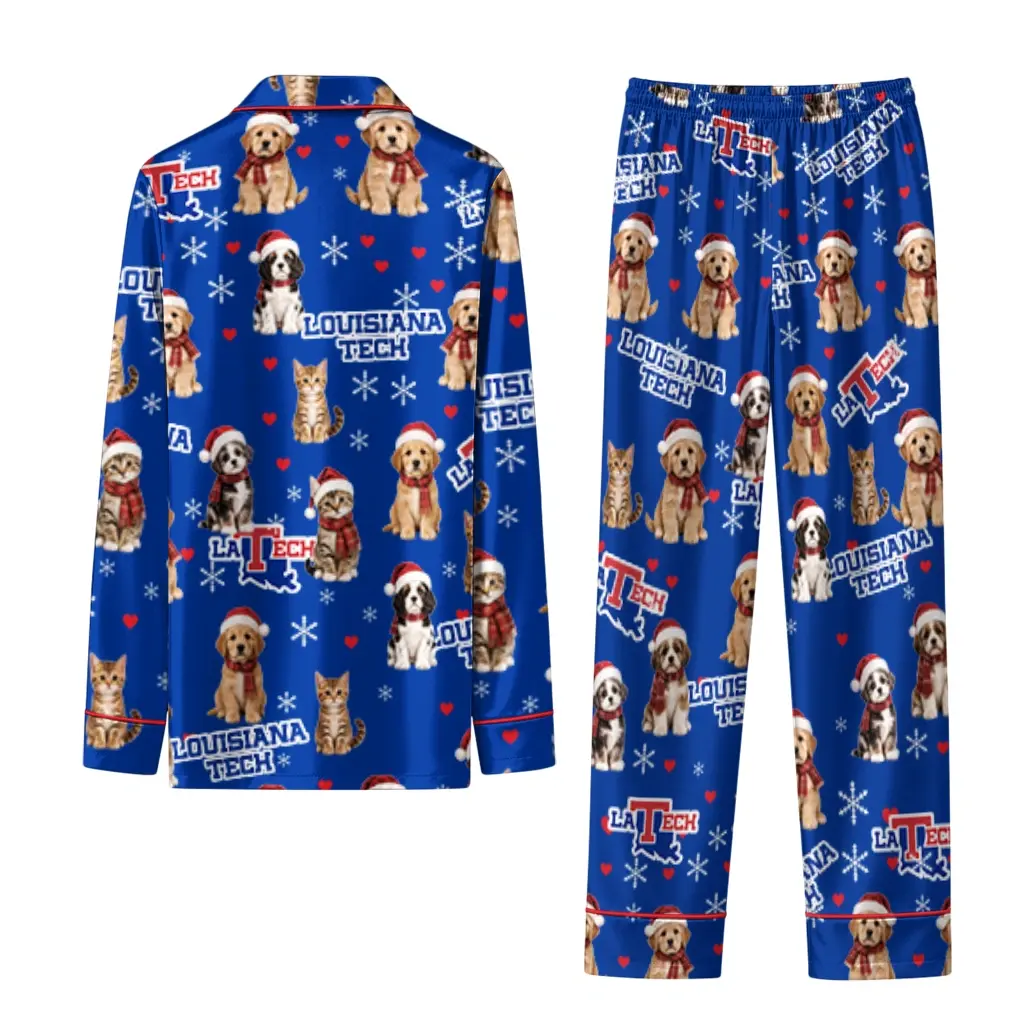La Tech Long Pajama Set Custom Animal Scatter Blue Fashion Forward La Tech Long Pajama Set Custom Animal Scatter Blue Fashion Forward