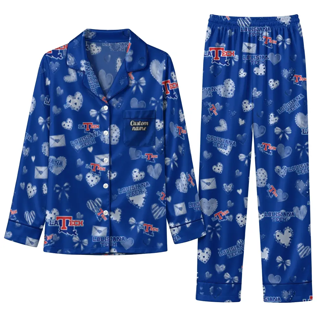 La Tech Long Pajama Set Custom Heart Charms Blue Best Selling La Tech Long Pajama Set Custom Heart Charms Blue Best Selling