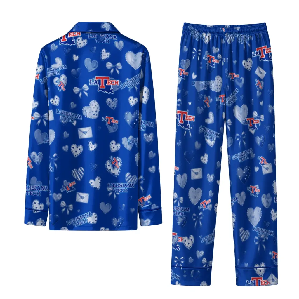 La Tech Long Pajama Set Custom Heart Charms Blue Fashion Forward La Tech Long Pajama Set Custom Heart Charms Blue Fashion Forward