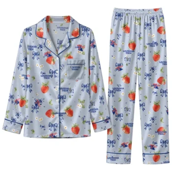 La Tech Long Pajama Set Custom Ribbon Florals Blue Best Selling