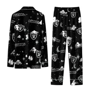 Las Vegas Raiders Long Pajama Set Custom Cloud Stars Black Fashion Forward