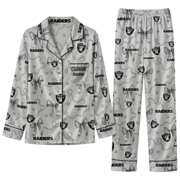 las vegas raiders long pajama set custom ribbon chains black best selling.webp