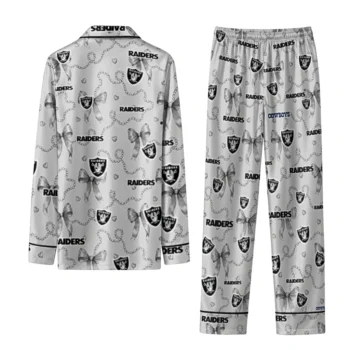 las vegas raiders long pajama set custom ribbon chains black fashion forward.webp