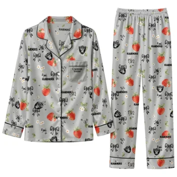 las vegas raiders long pajama set custom ribbon florals black best selling.webp