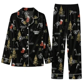 Las Vegas Raiders Long Pajama Set Custom Sprig Scatter Black Best Selling