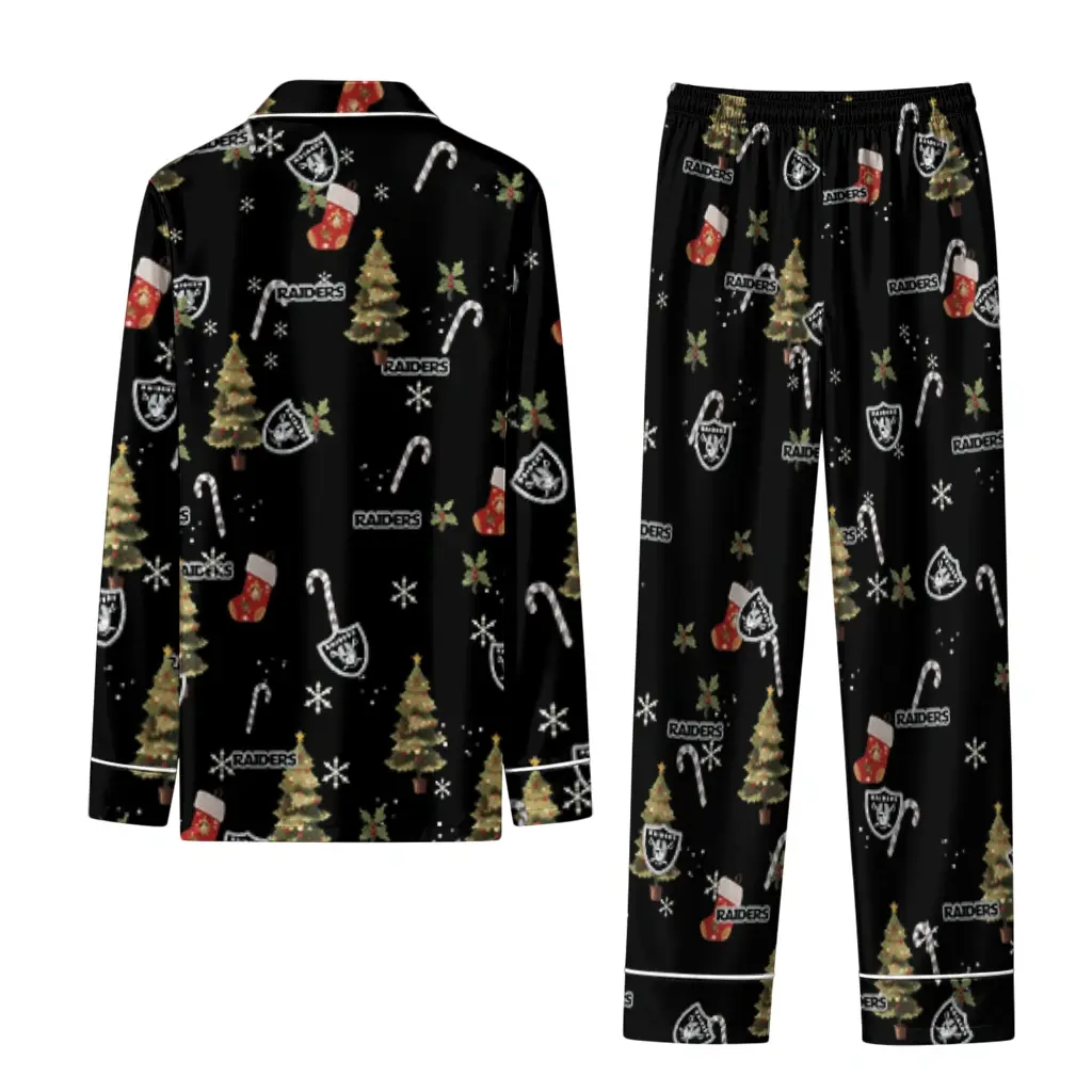 Las Vegas Raiders Long Pajama Set Custom Sprig Scatter Black Fashion Forward Las Vegas Raiders Long Pajama Set Custom Sprig Scatter Black Fashion Forward